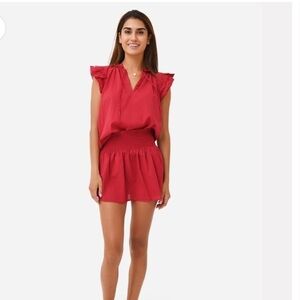 Stark X Dreamy Ruffle Sleeves Poplin Top Red